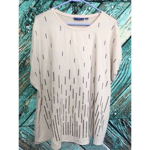 APT.9 Cap Sleeve Top Sequin Accents Beige Size XXL - Picture 8 of 13